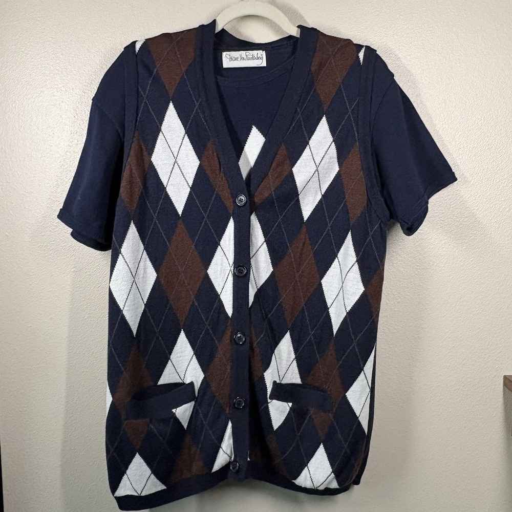 Vintage Diane von Furstenberg Argyle Pattern Knit Sweater & Vest 2 Piece M